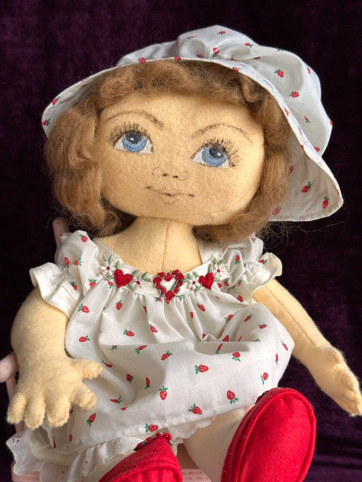 Lot of 2 Vintage Handmade Cloth Felt Dolls