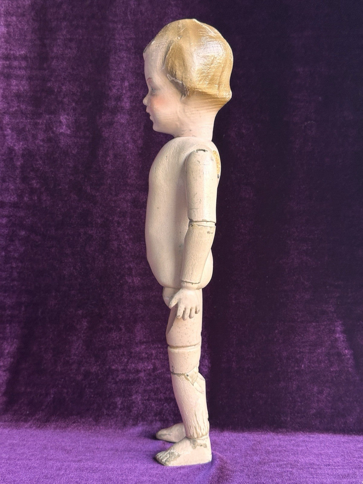 Antique American 15” Schoenhut 101 Series Wooden Jointed Girl Doll Molded Hair