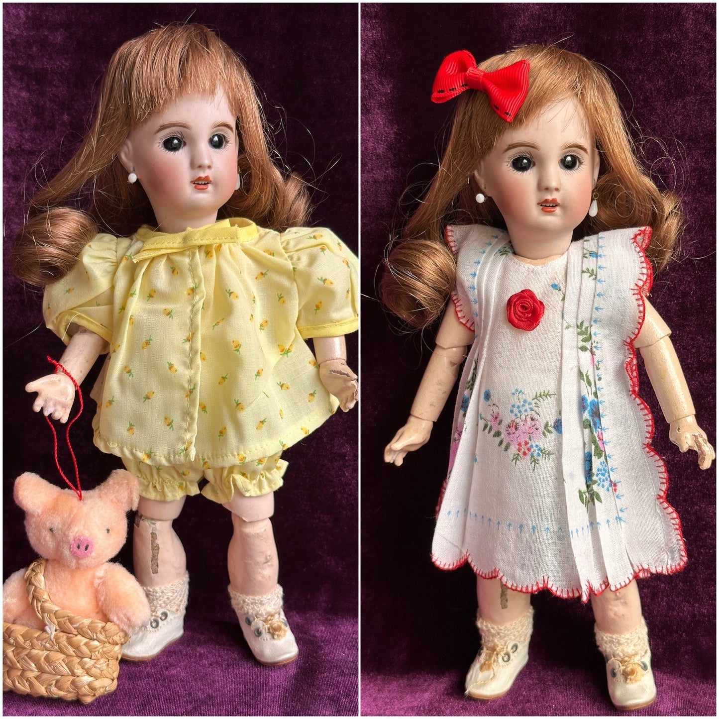 Antique French 10” Bleuette SFBJ France Bisque Head Doll with Extras