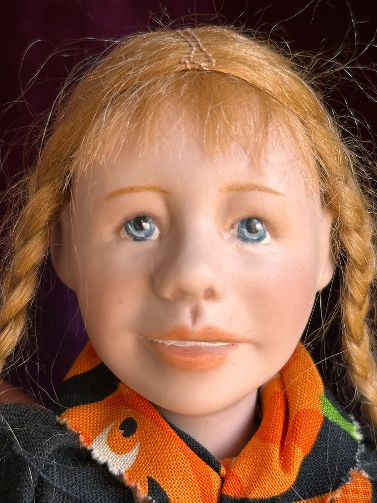 Porcelain/Composition UFDC (?) Artist Two-Faces 9.25" Halloween Girl/Witch Doll