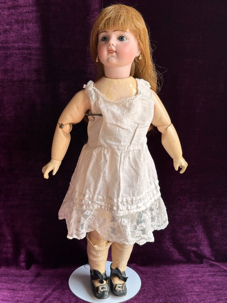 Antique French 21” Bru Jne R Bisque Head Mechanical Walker Body Doll
