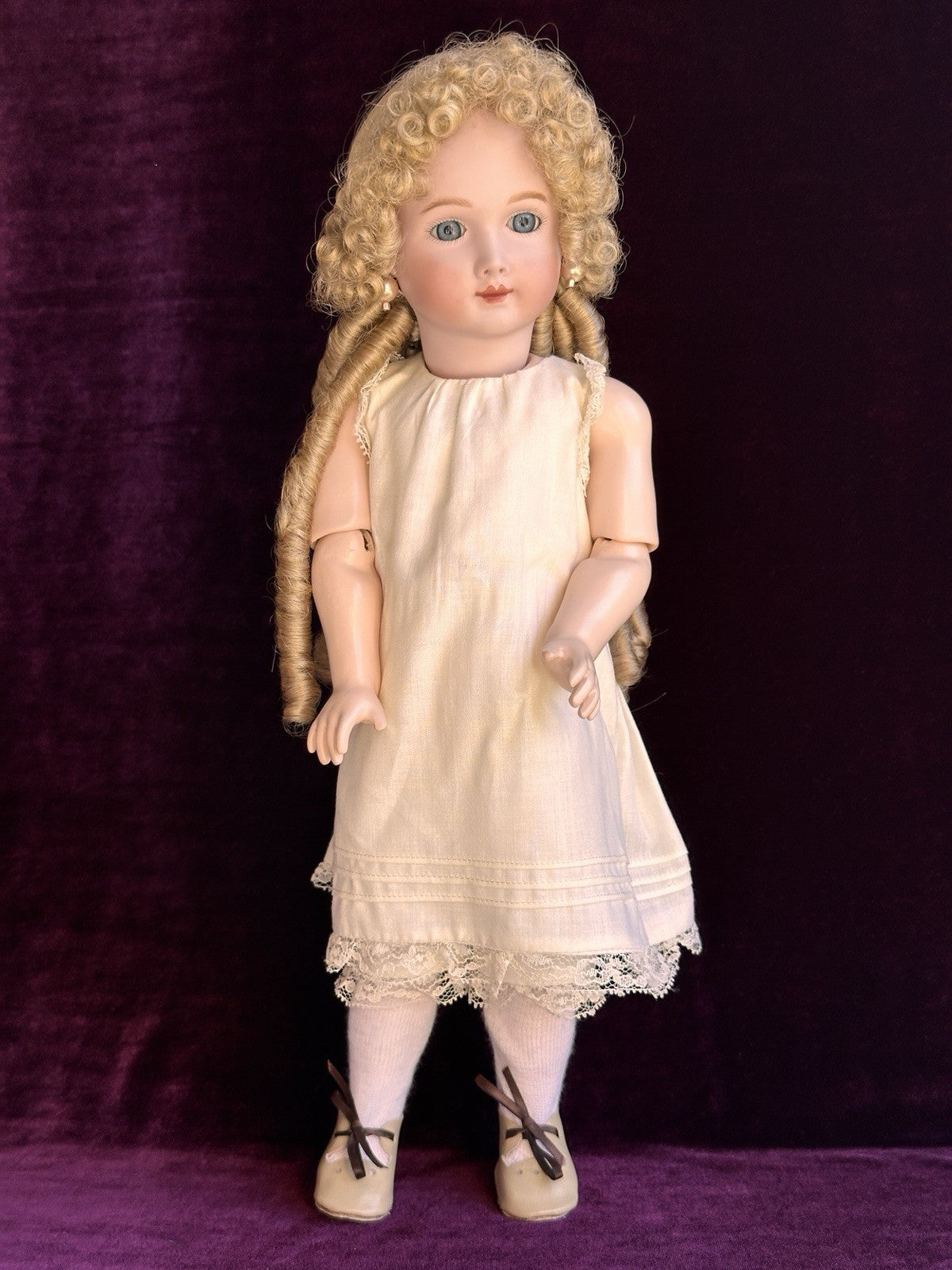 Vintage 17” Porcelain Compo Reproduction of Antique French Jumeau Triste Doll