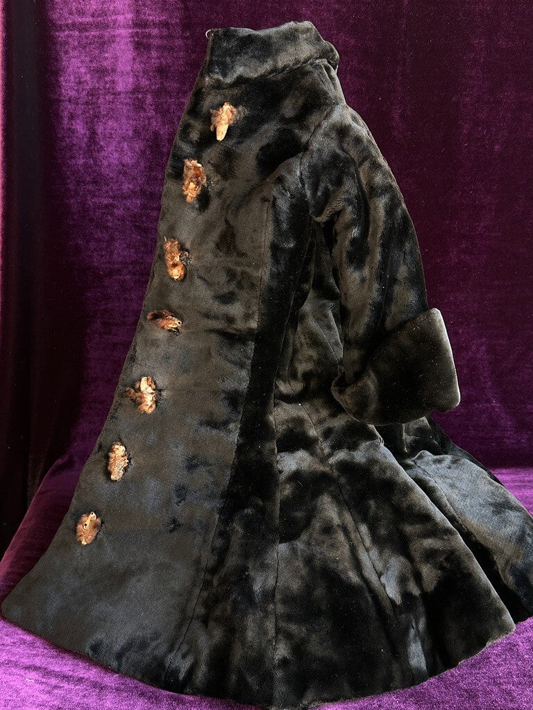 Antique French All Original Fur Child Coat + Hat for Large French Bisque Doll