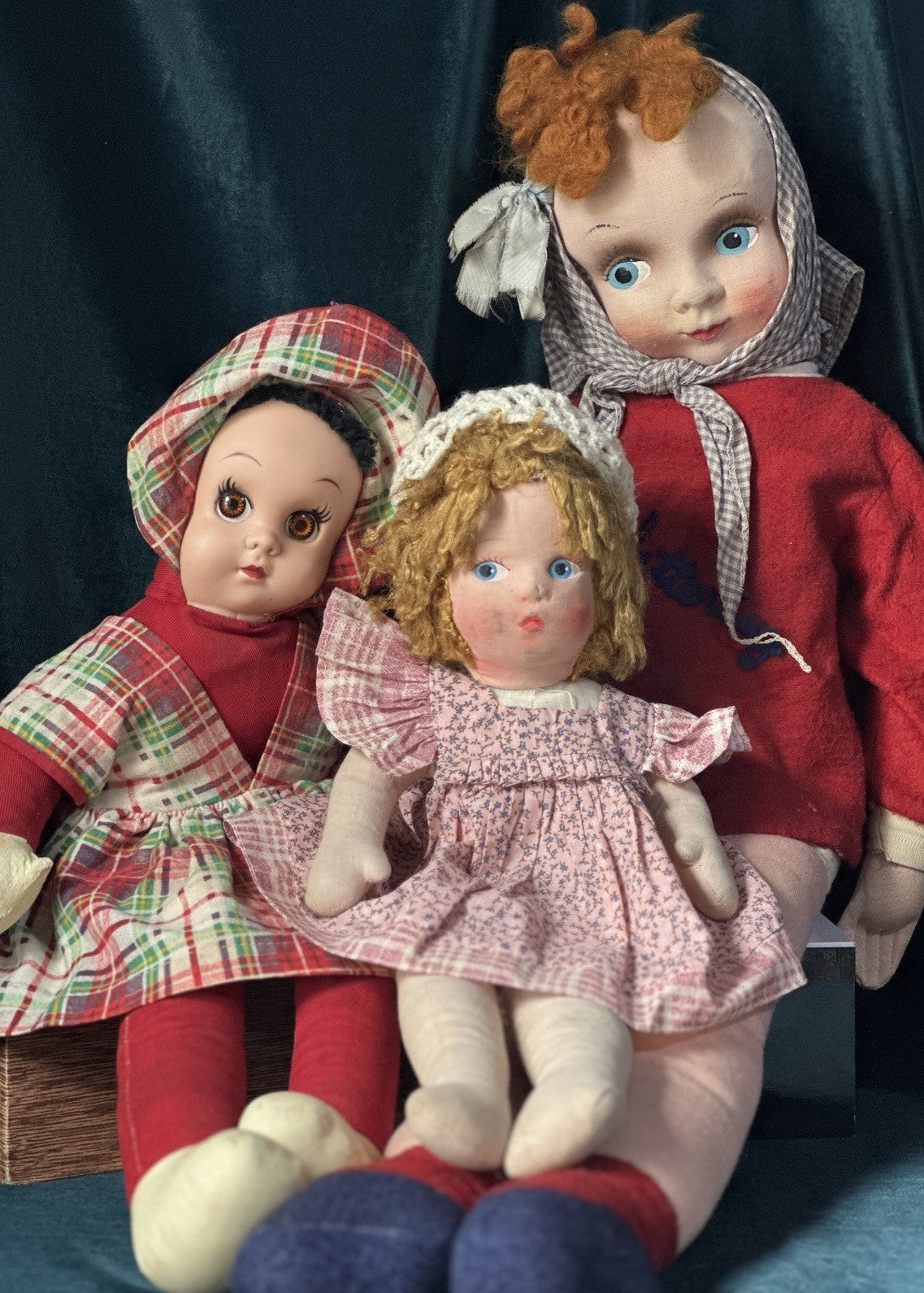 Lot Of 3 Vintage Stuffed Cloth 16”; 22” and 33” Dolls
