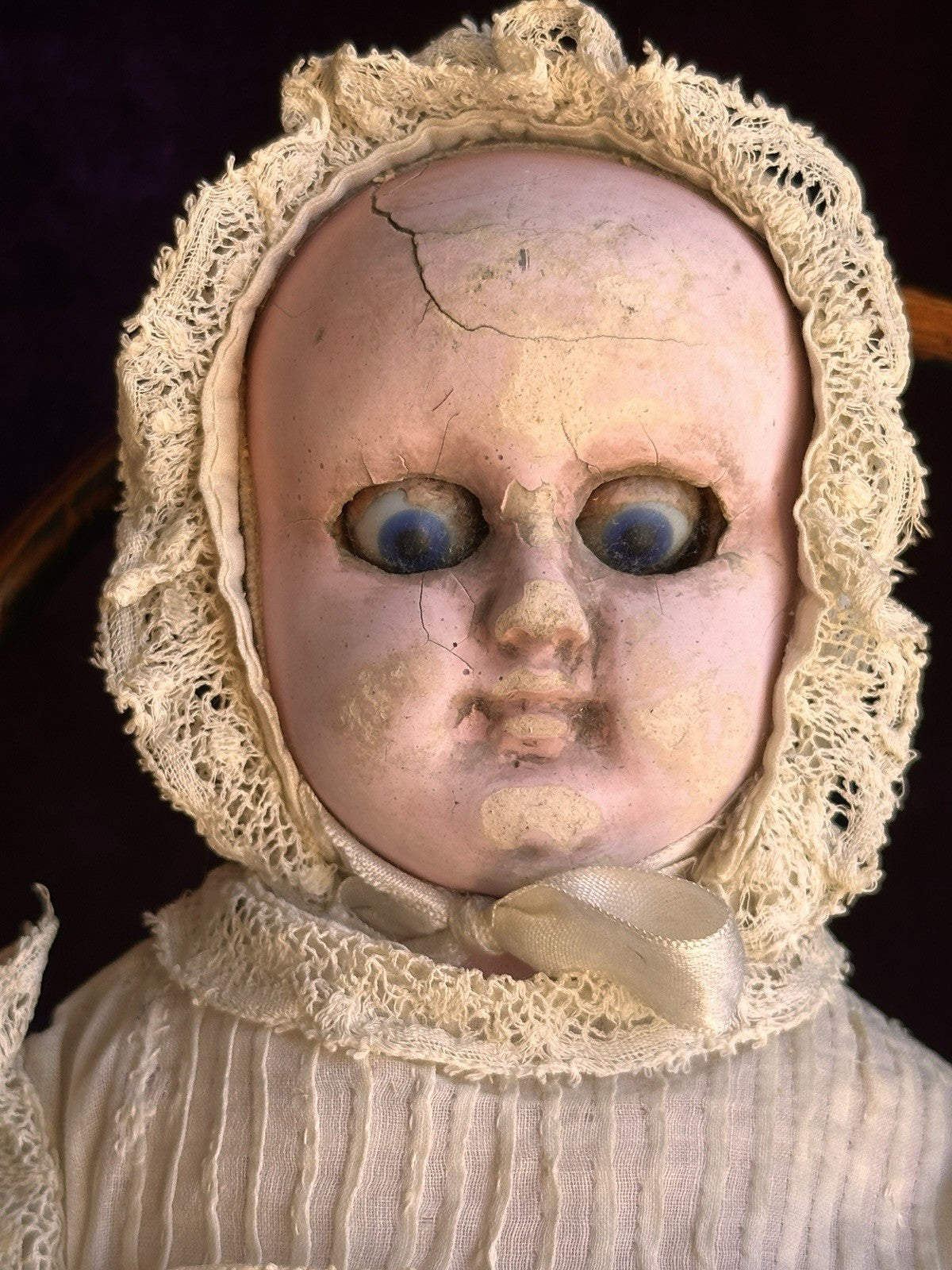 Antique German 14” Wax Over Papier Mache Baby Doll
