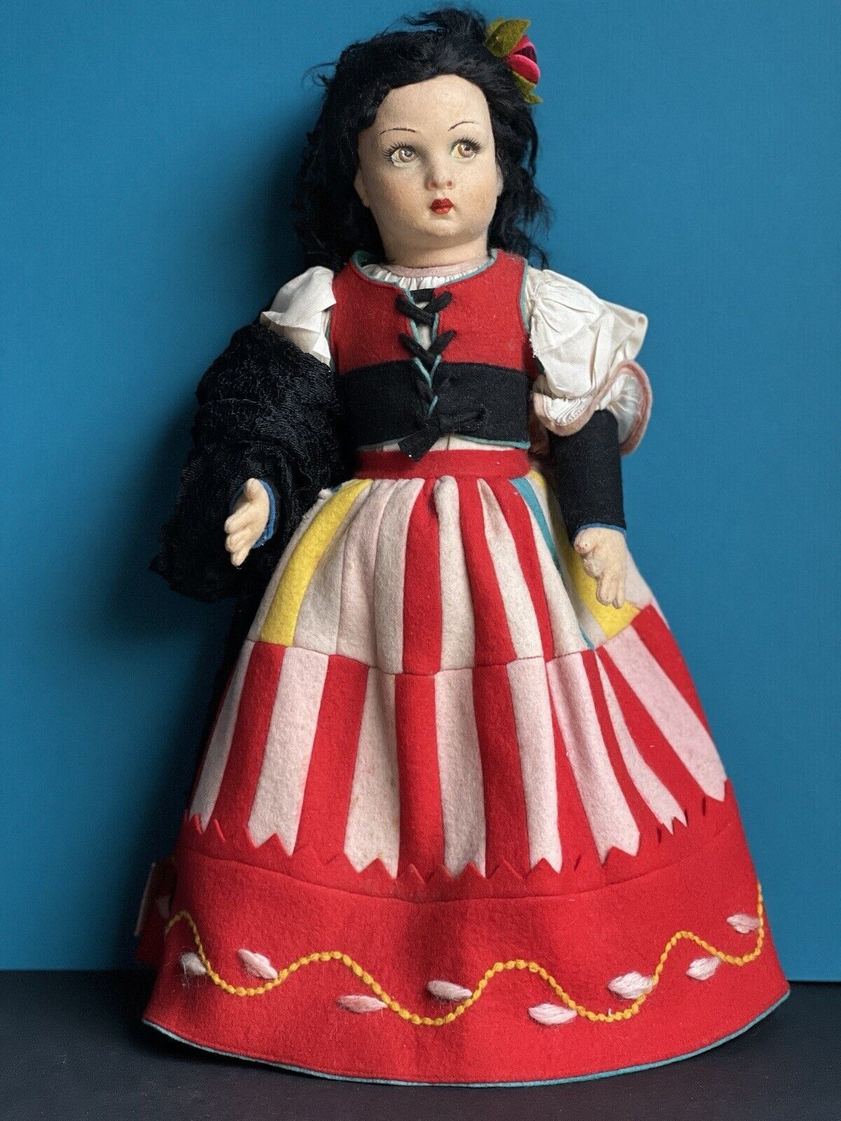 All Original Vintage Italian Lenci 14” Rita Lucia Felt Doll with Tag