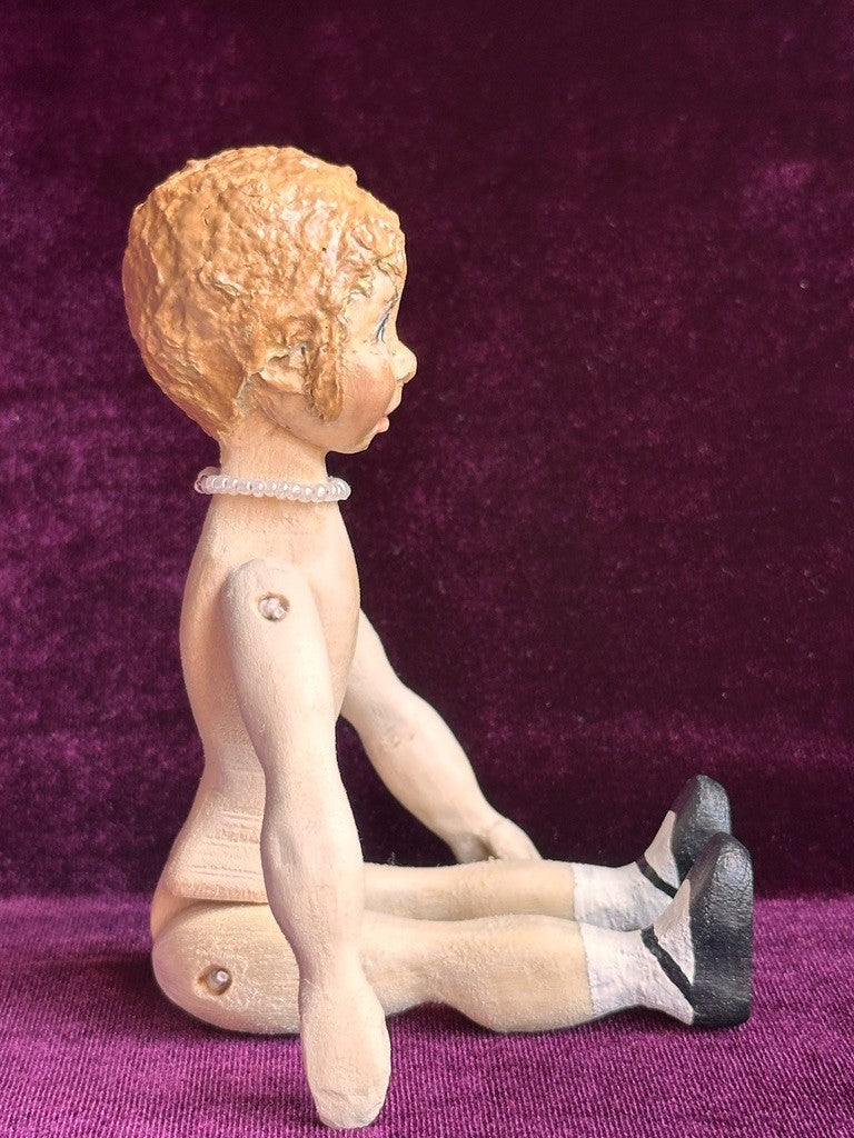 Collectible Handcarved 6.75" Wooden Hitty Girl Doll By Artist Connie Hardt