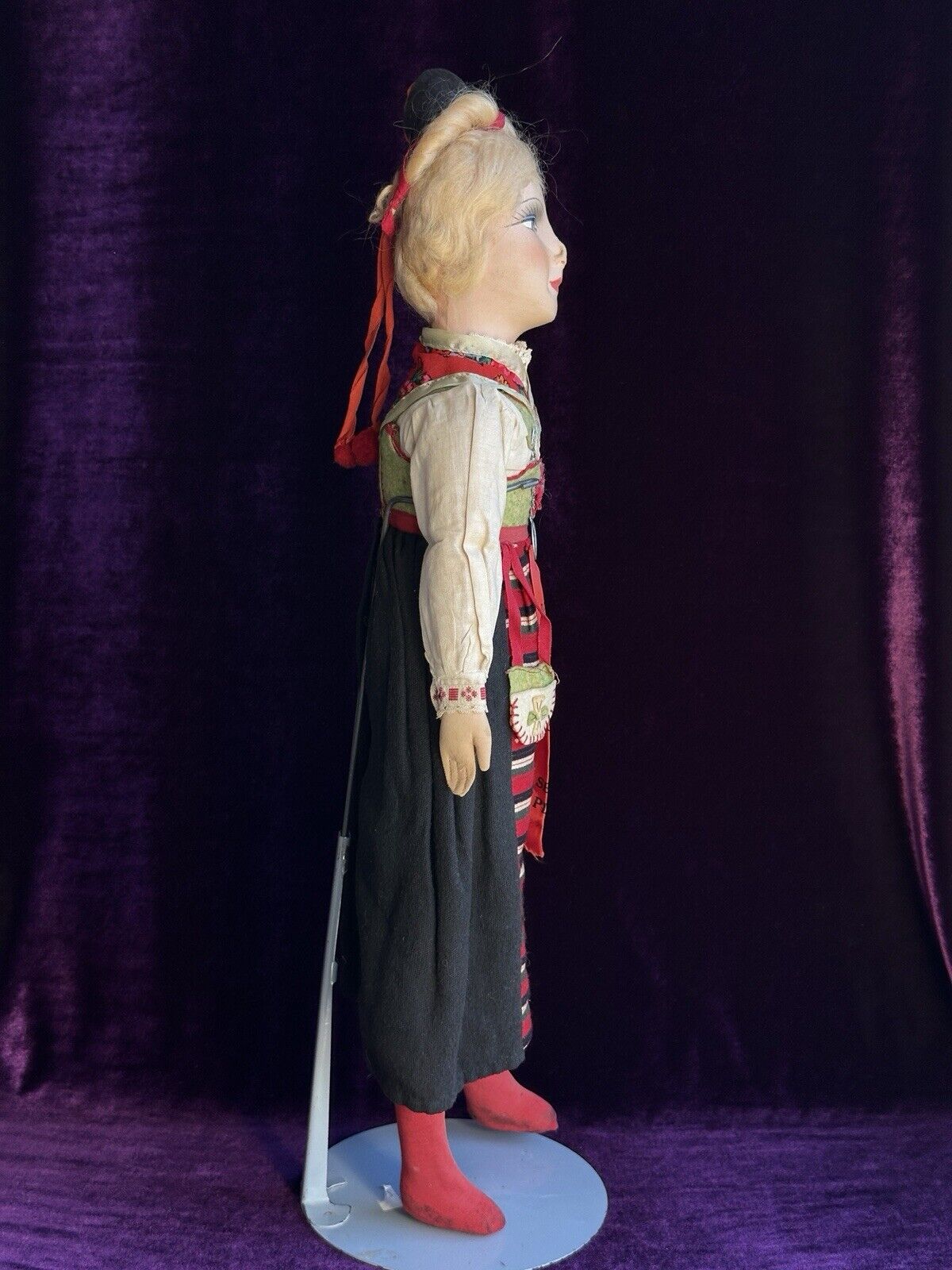 Antique European 24” Cloth Boudoir Style Greta Doll Made In Sweden