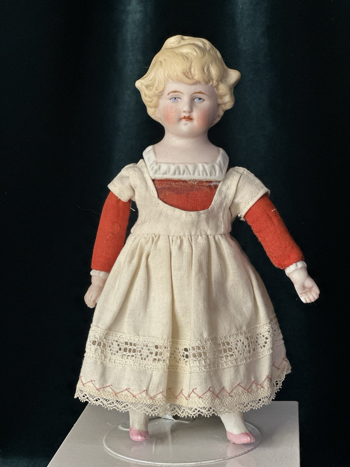 Antique German Hertwig (?) 7 1/2” Bisque Shoulder Head Doll