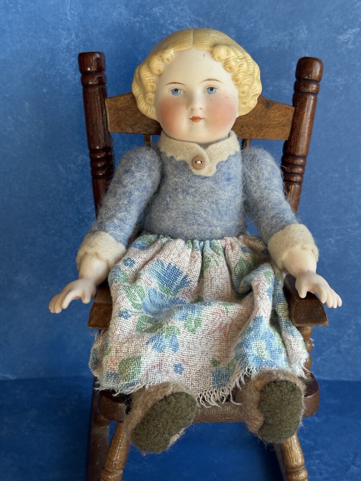 2 OOAK Antique German Parian Bisque Head Dolls Artist Redesign Felted Bodies