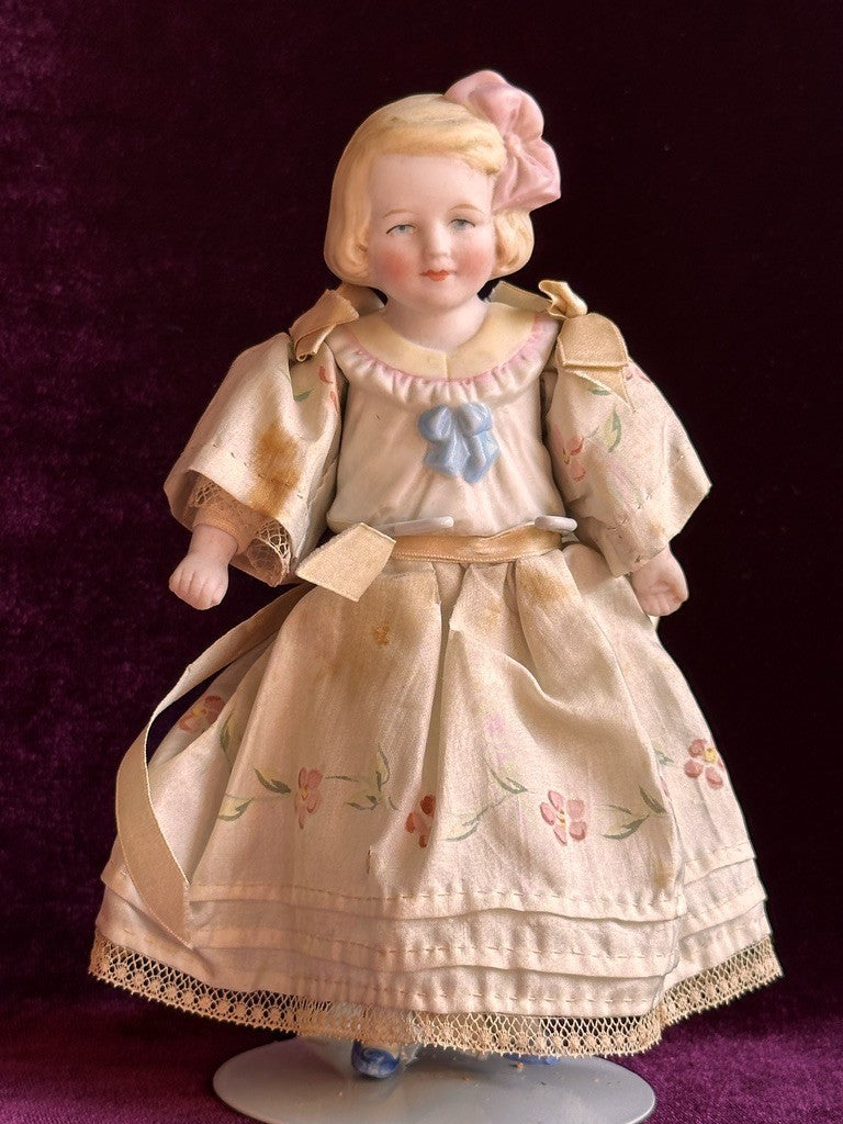Rare Antique German Hertwig 6.75” Bisque Molded Torso Character Dollhouse Doll