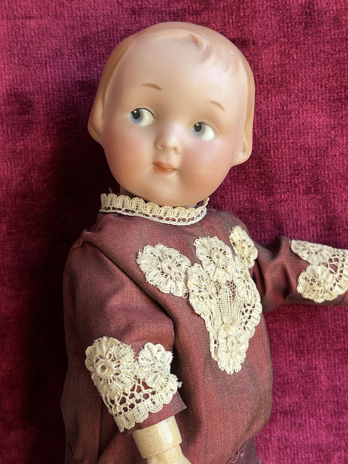 Antique German 11” Armand Marseille 210 Googly Eye Jointed Body Bisque Head Doll