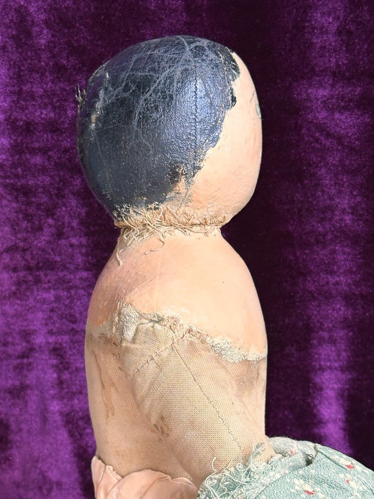 Antique American Primitive 20.5" Oil-Painted Cloth Rag Folk Art Doll