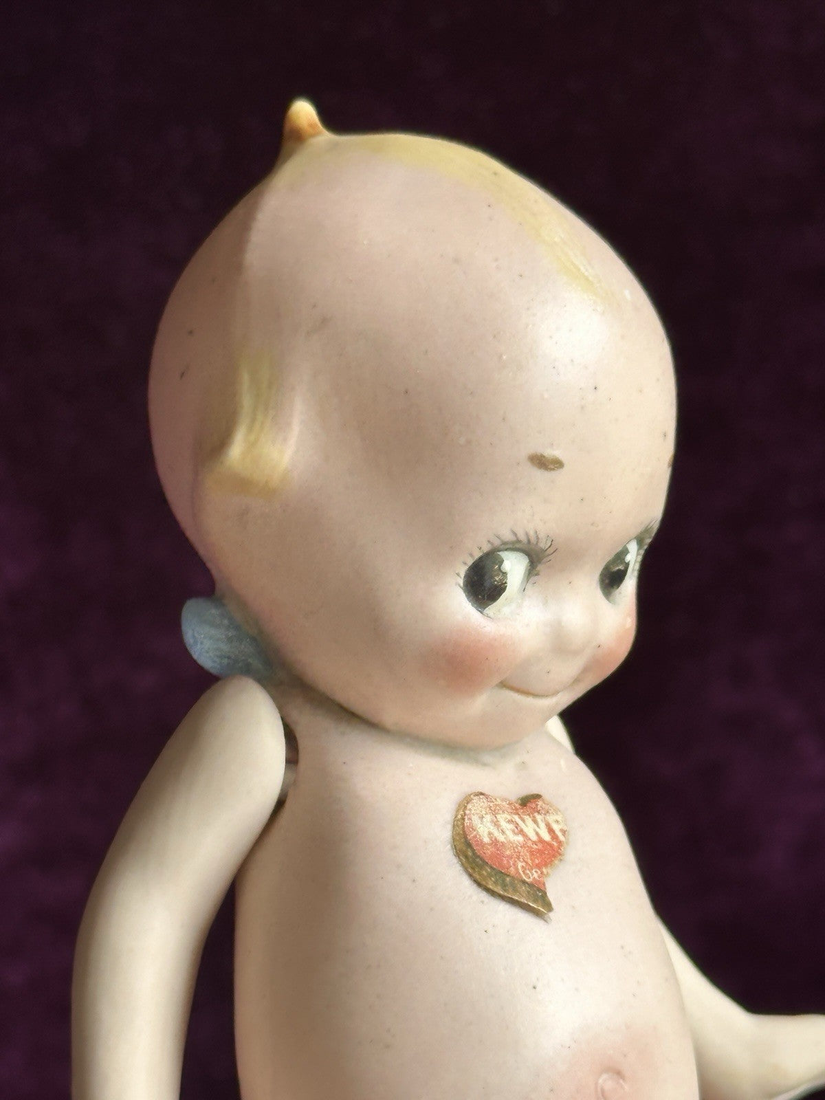 Antique All-Bisque 5.25” Kewpie Doll – Signed O’Neill, Blue Wings, Heart Label