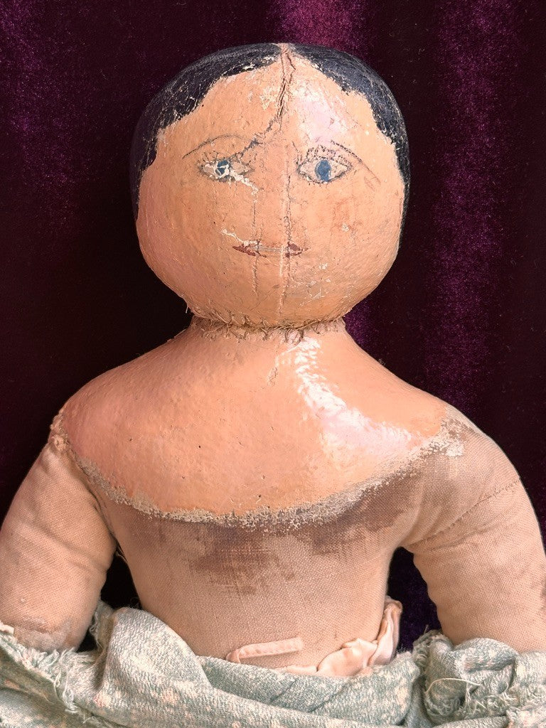 Antique American Primitive 20.5" Oil-Painted Cloth Rag Folk Art Doll