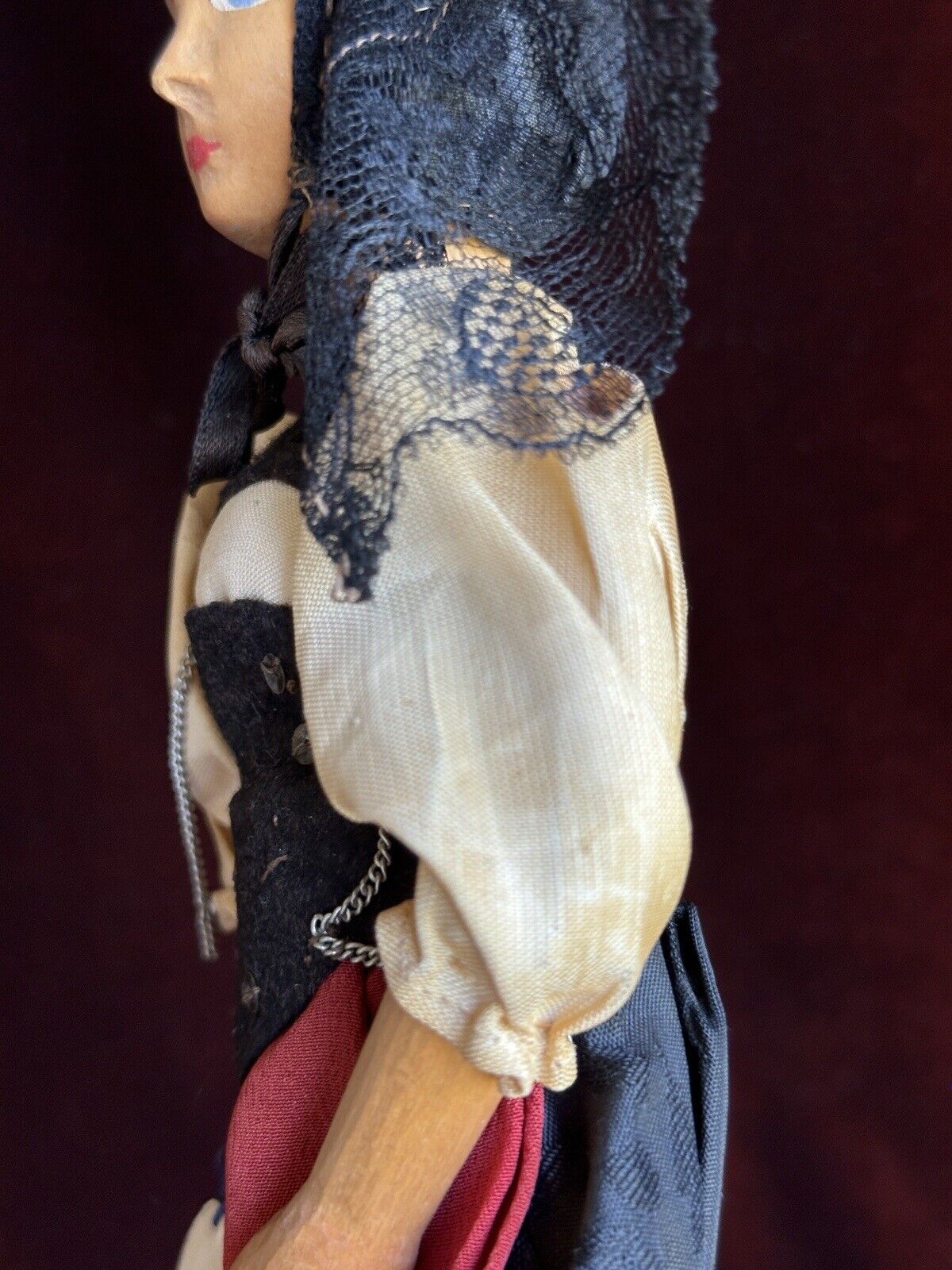 Vintage 10” Swiss Huggler Wood Carved Doll with Original Tag