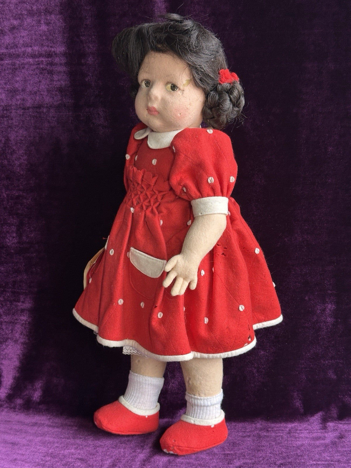 Vintage 19” Italian 1980’s Lenci Brunilde Felt Cloth Doll