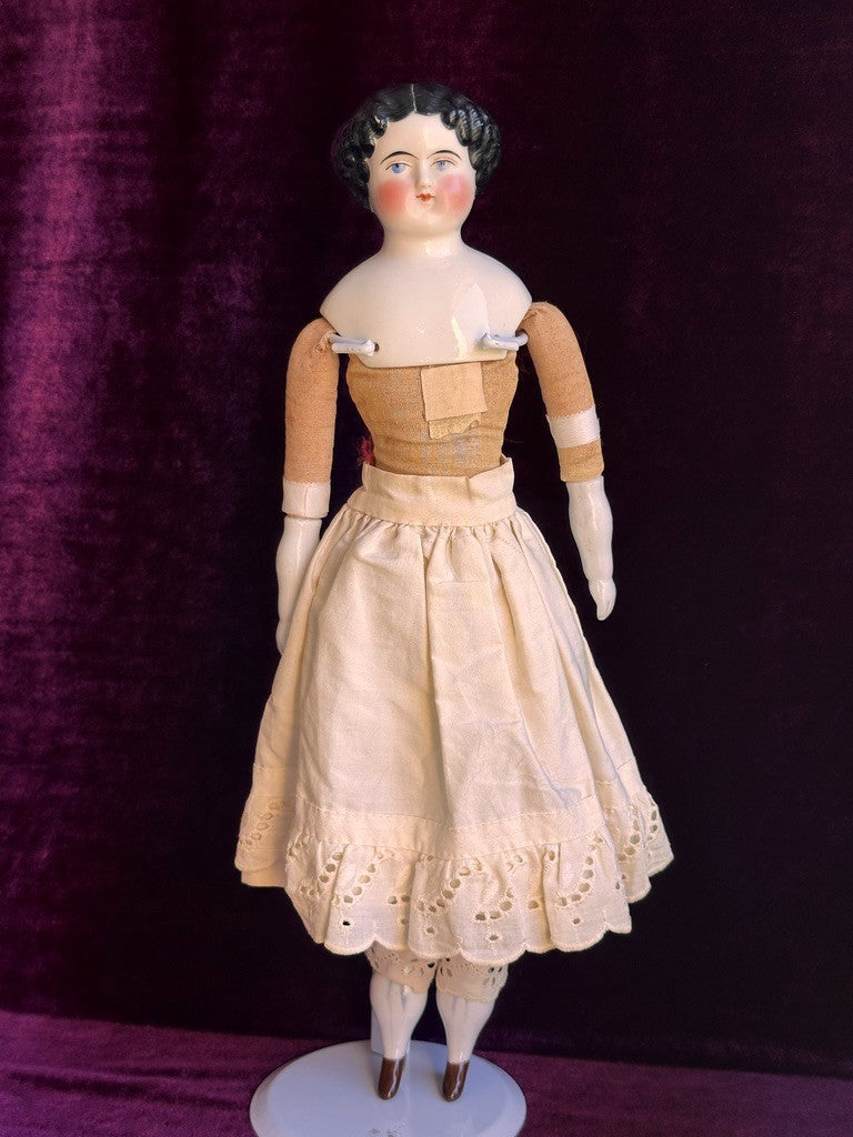 Antique German 16” Flat Top China Shoulder Head Doll