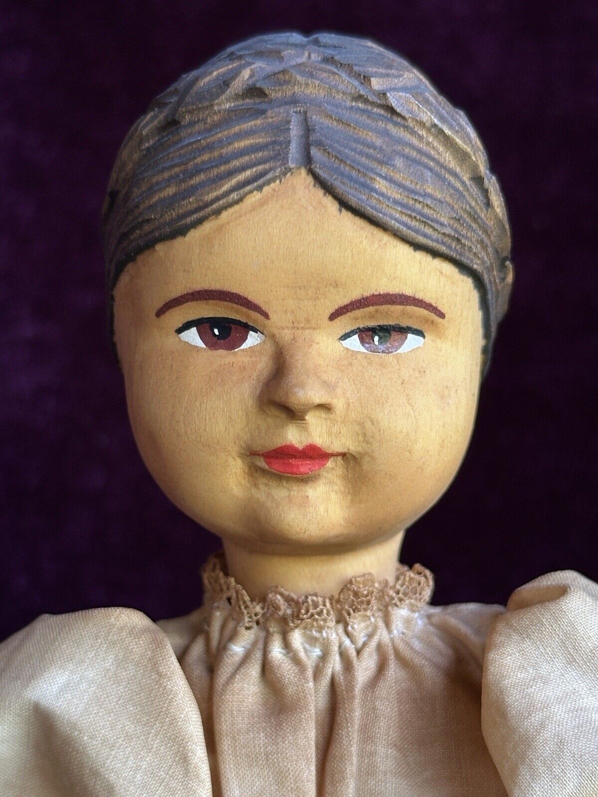 Vintage 10” Swiss Huggler Wood Carved Doll