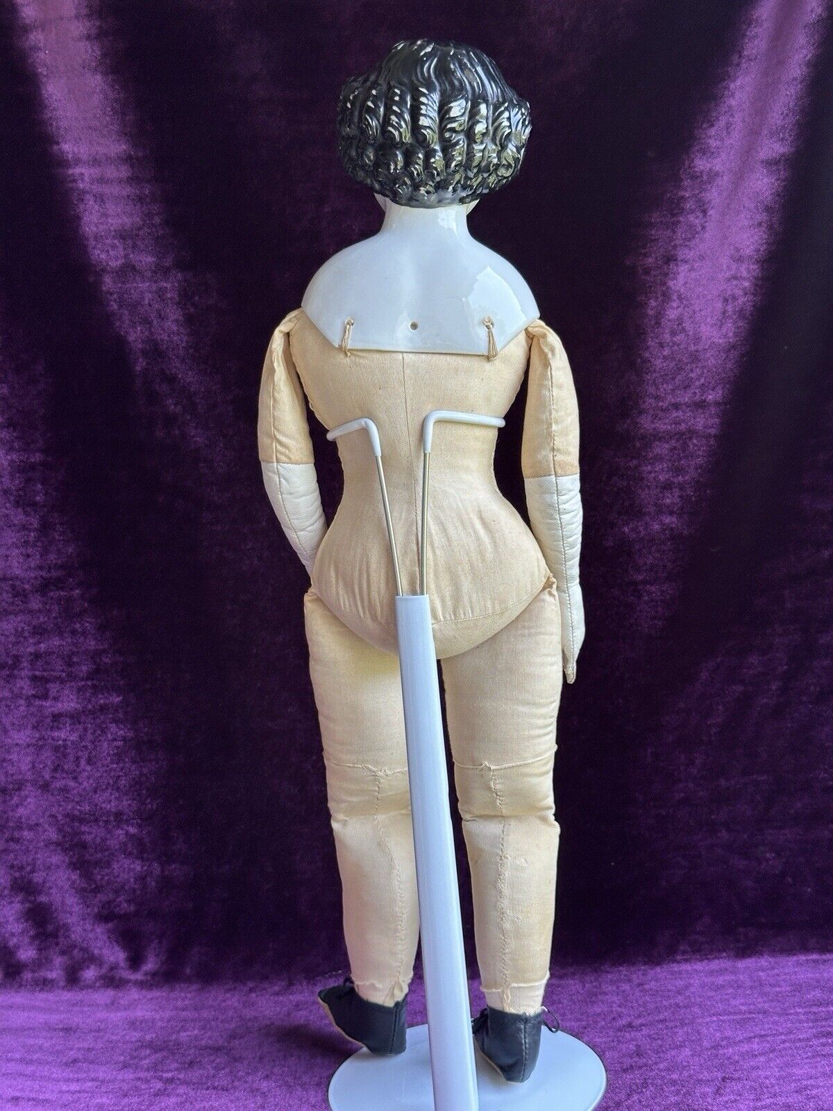 Antique German 19” China Shoulder Head Brunette Victorian Fashion Doll