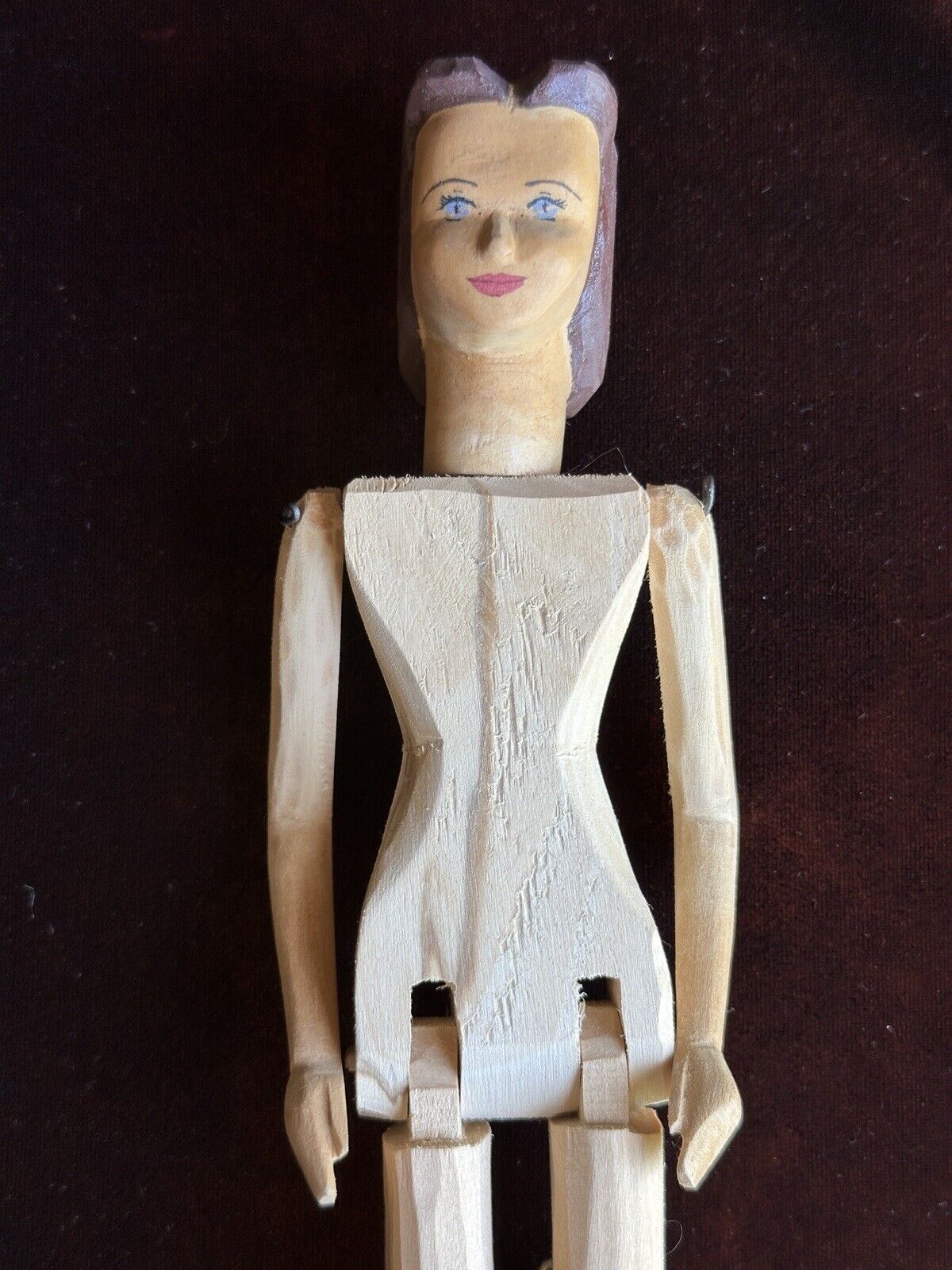 Vintage 10” Helen Bullard Signed Hand Carved Wooden Hitty Doll