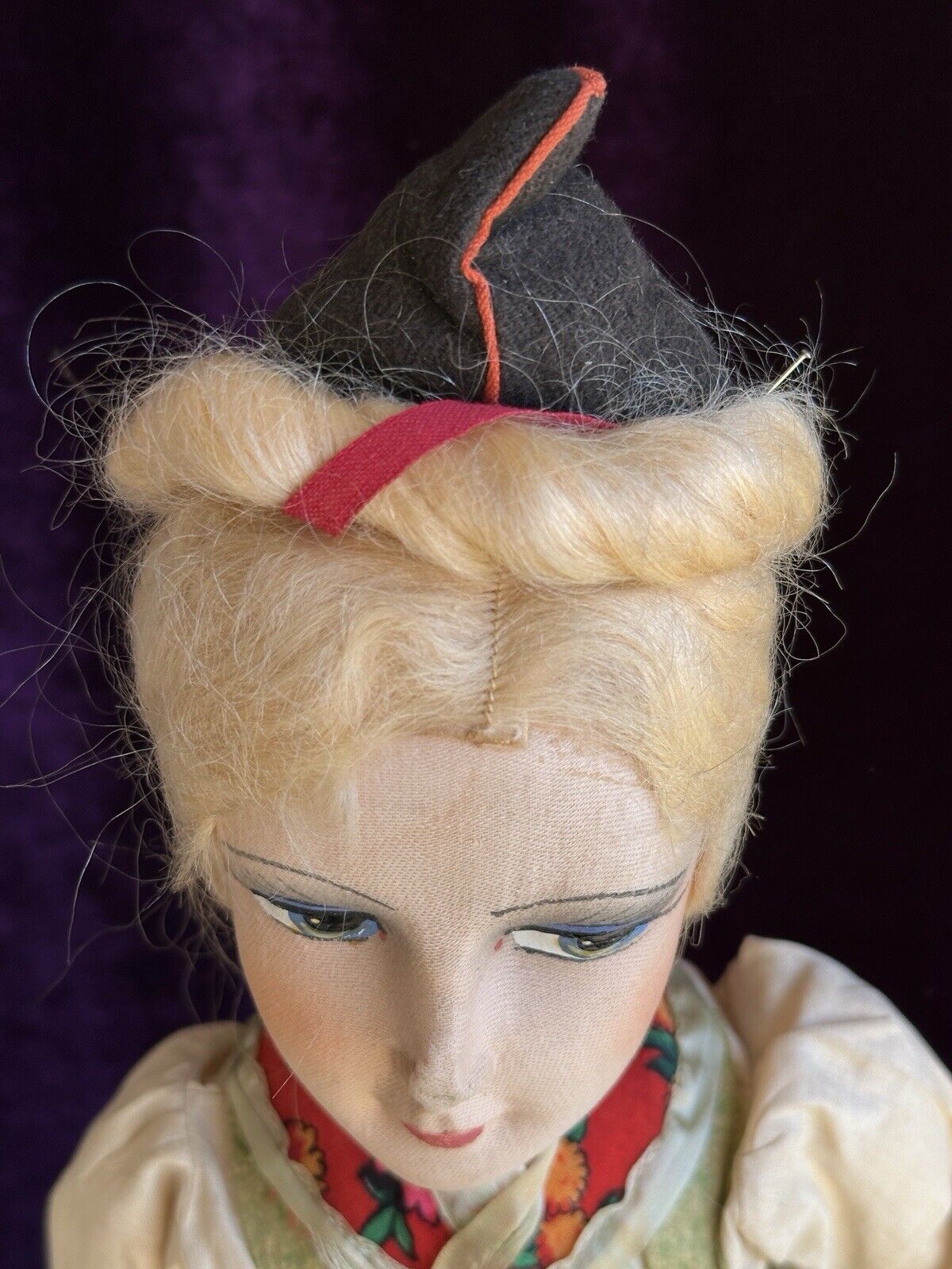 Antique European 24” Cloth Boudoir Style Greta Doll Made In Sweden