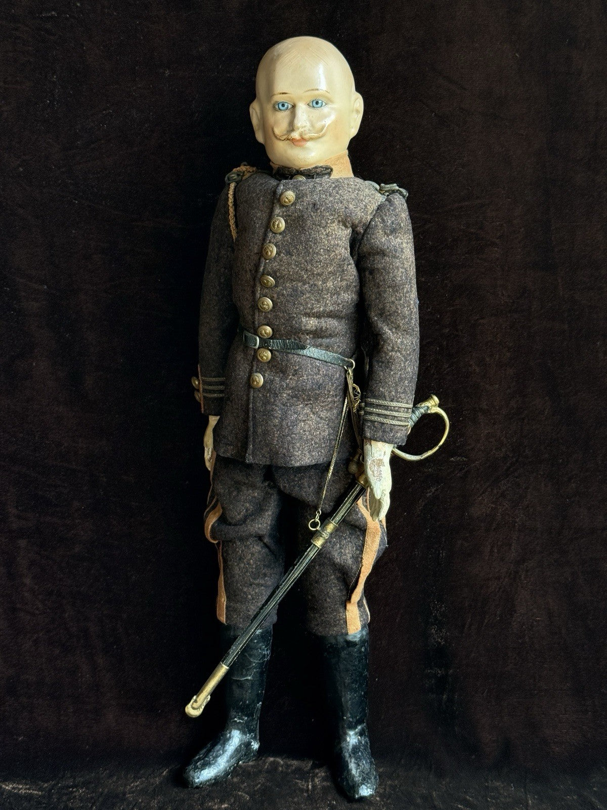 Rare Antique French Soldier 18.5” Papier Mache Composition Character Doll