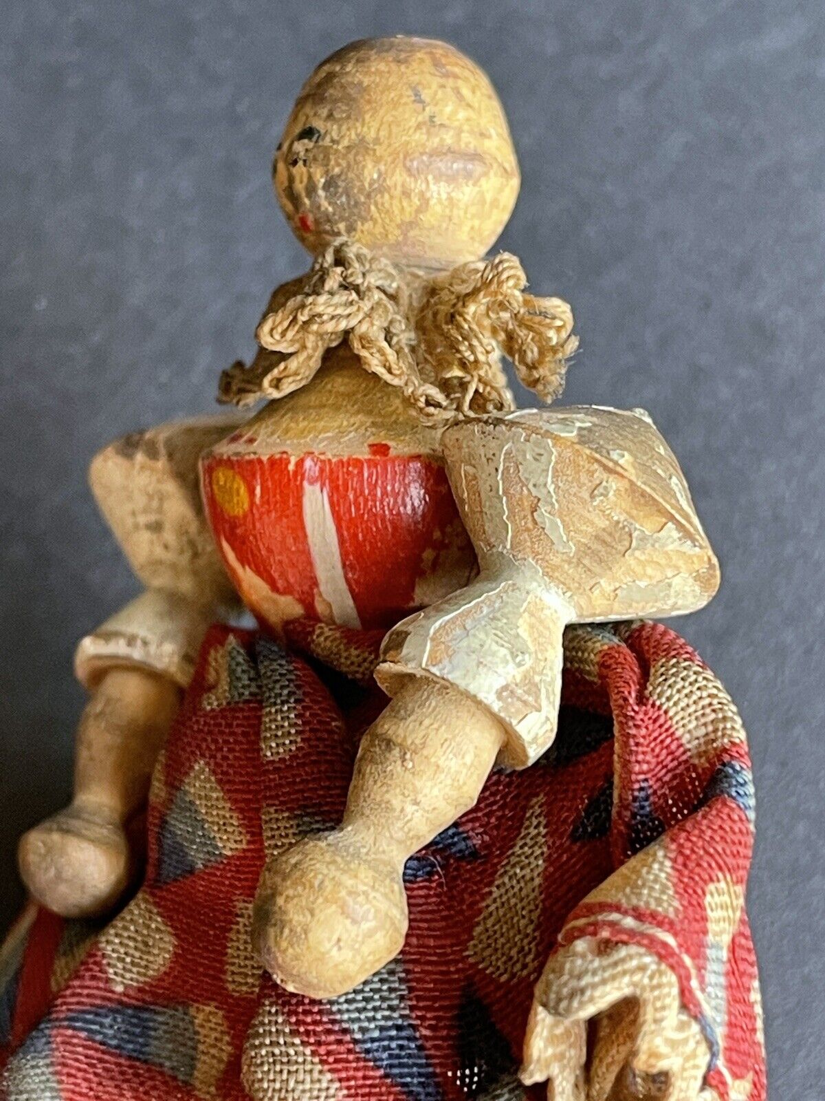 Antique German Grodnertal (?) Carved Wooden Miniature Dollhouse Victorian Doll