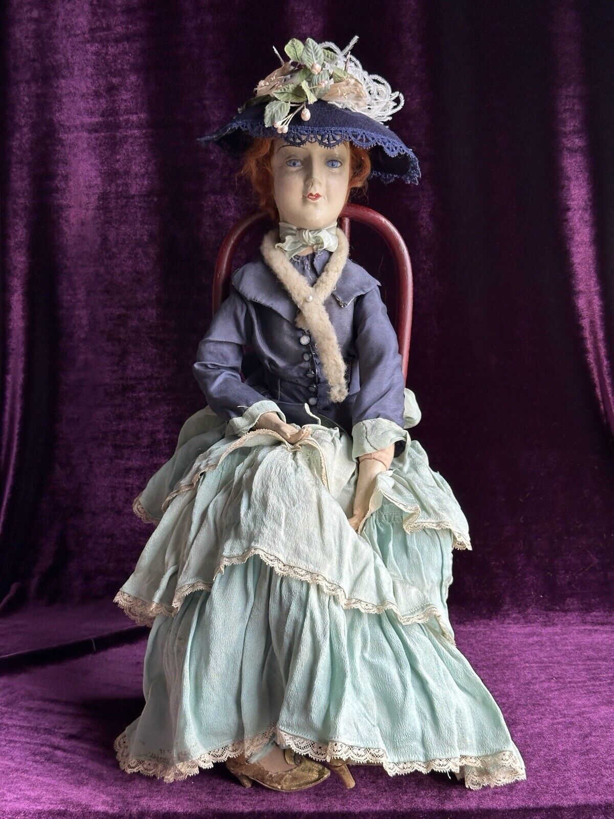 Rare Antique 27" Composition Cloth Art Deco Style French Boudoir Doll Glass Eye