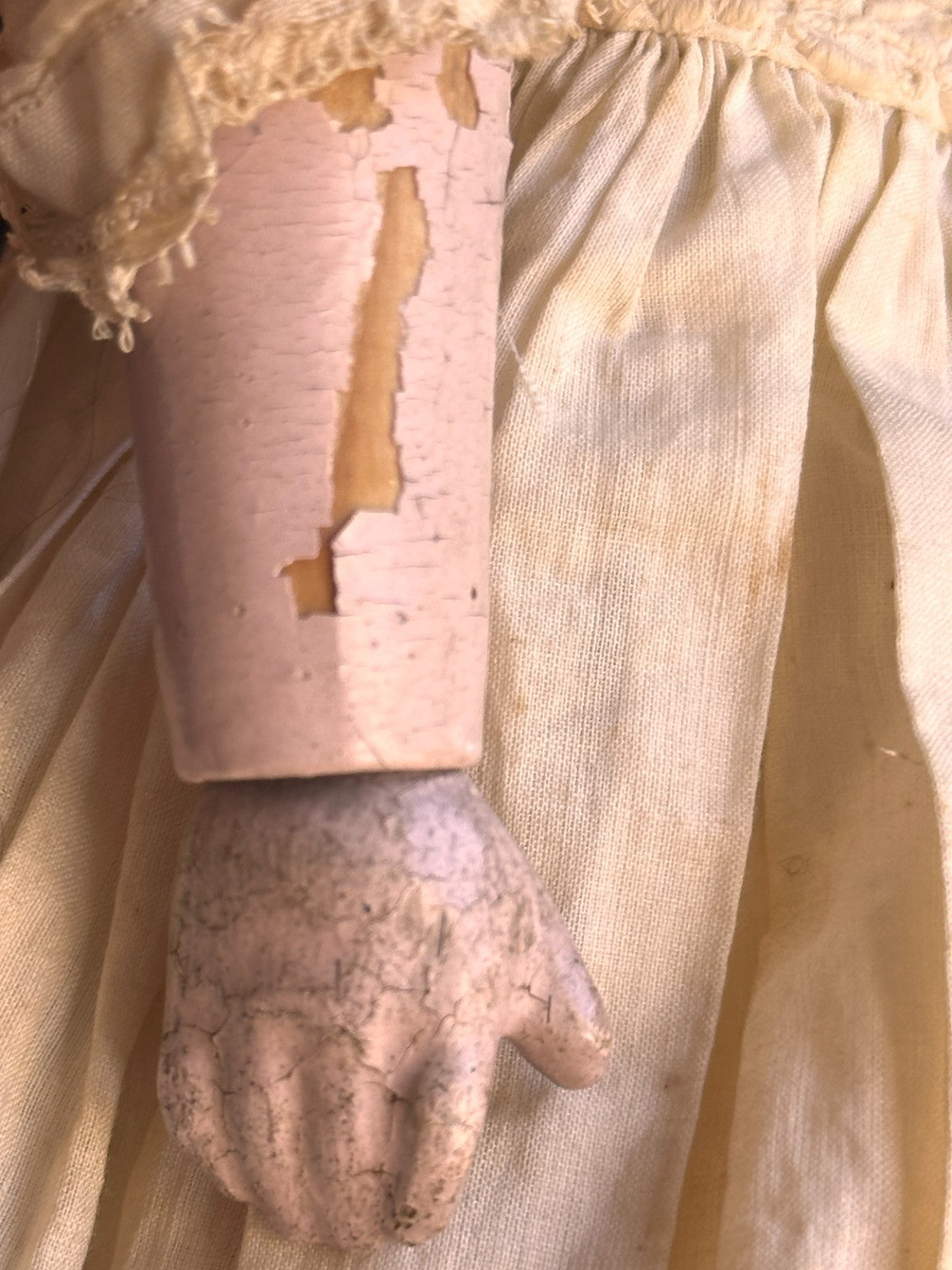 Antique 13.5” Motschmann Type Taufling Body Wax Over Papier Mache Bebe Doll
