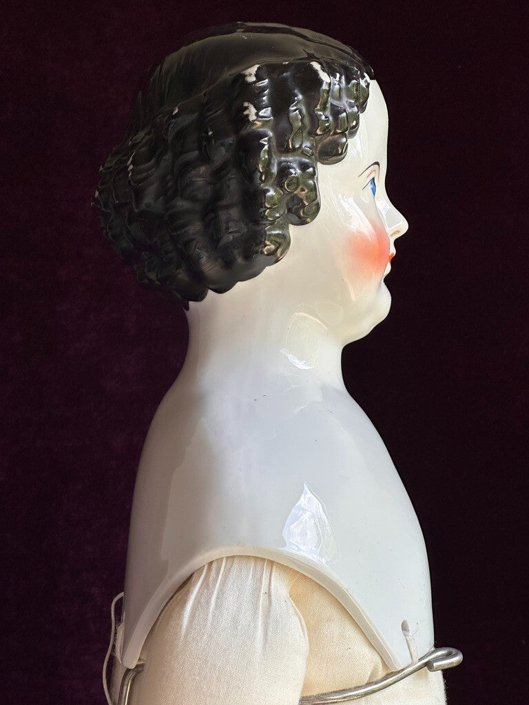 Large Antique German 31” Flat Top Highbrow China Shoulder Head Doll