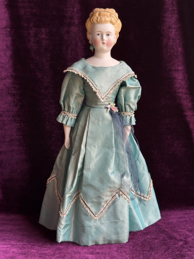 Antique German 16.5” Parian China Bisque Shoulder Head Fashion Doll