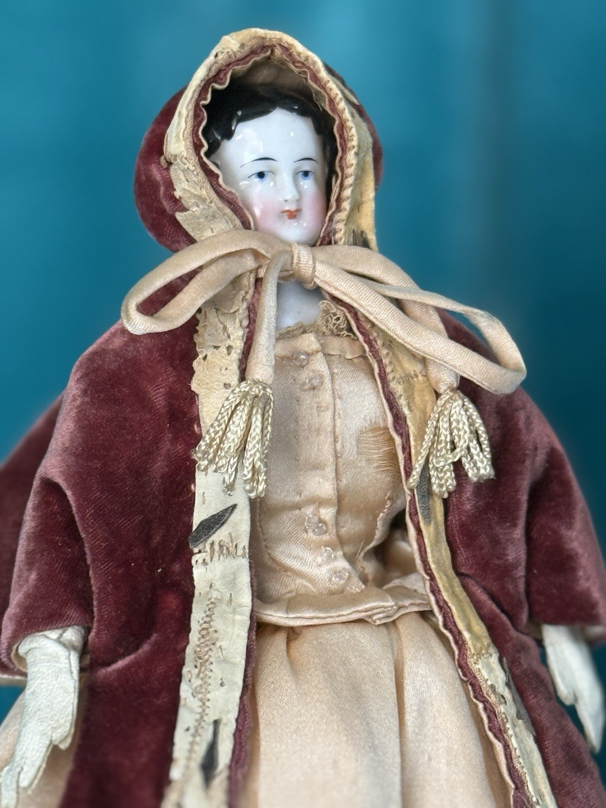 Antique German 8” Bisque Cloth Miniature Dollhouse China Doll