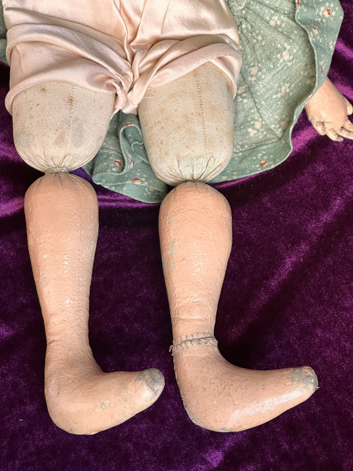 Antique American Primitive 20.5" Oil-Painted Cloth Rag Folk Art Doll