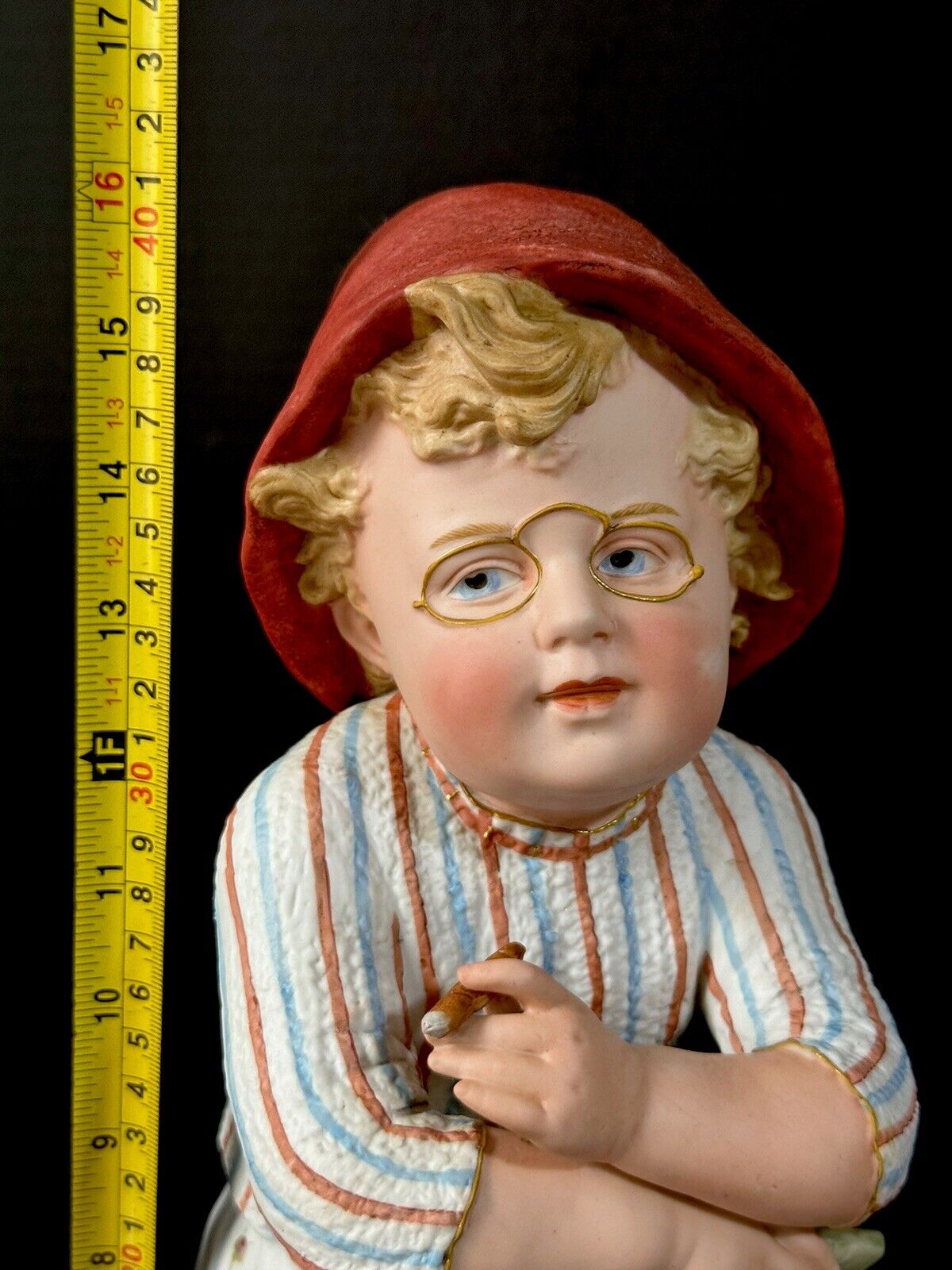 Rare Grand Size 16” Antique German Gebrüder Heubach Bisque Smoking Boy Figurine