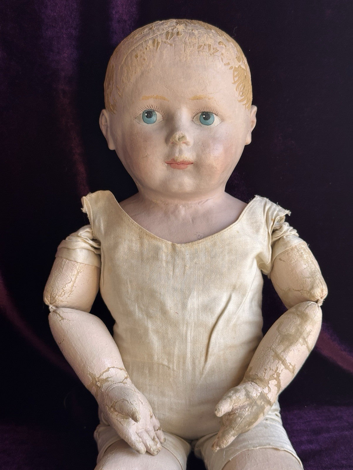 Rare Large Antique American 22” Gertrude Rollinson Oil Painted Cloth Baby Doll