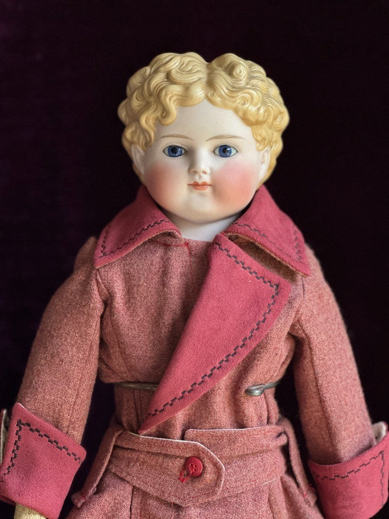 Large 23” Antique German Glass Eyes Parian China Bisque Head Boy Doll