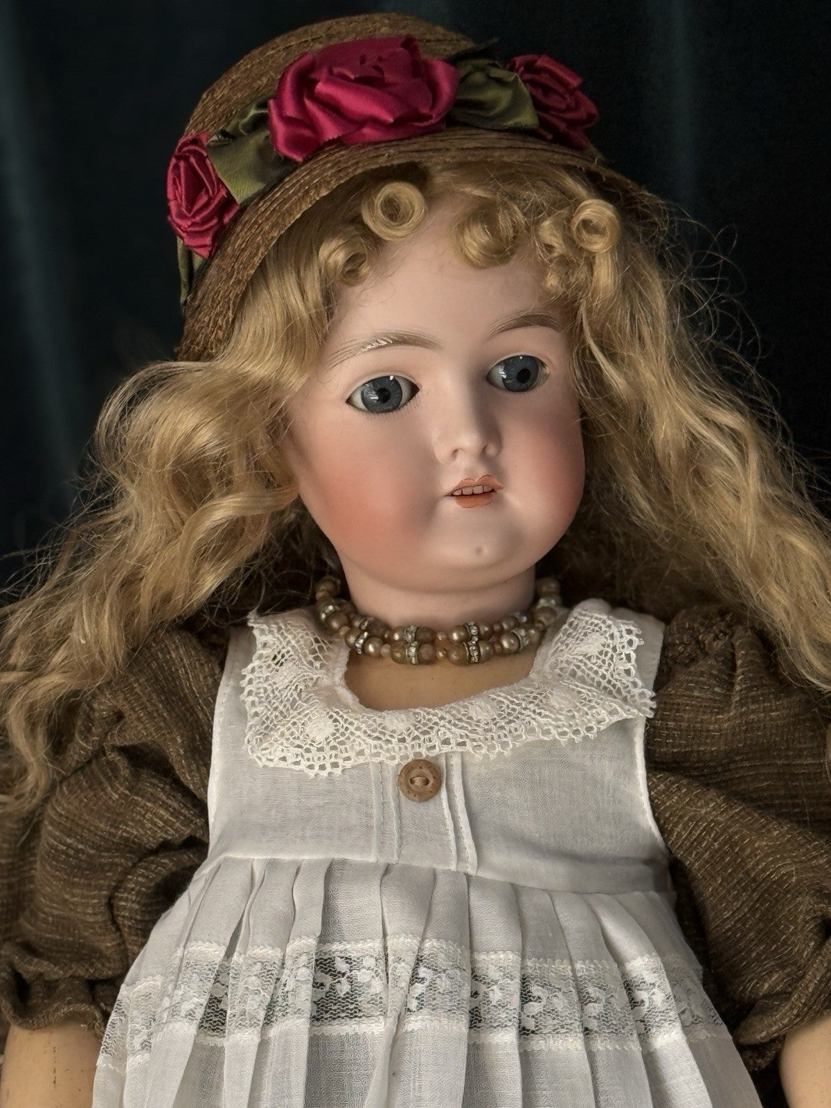 Antique German Queen Louise Doll Bisque Head Composition Body 24” Doll
