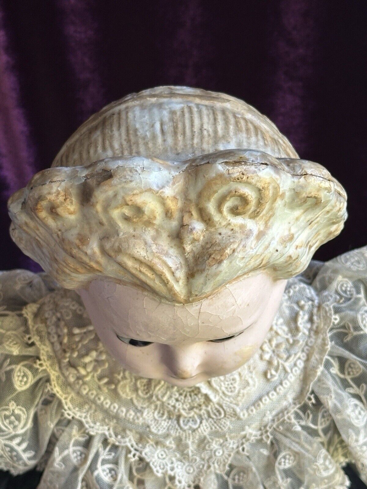 Large Antique German 29” Wax Over Papier Mache Pumpkin Head Doll