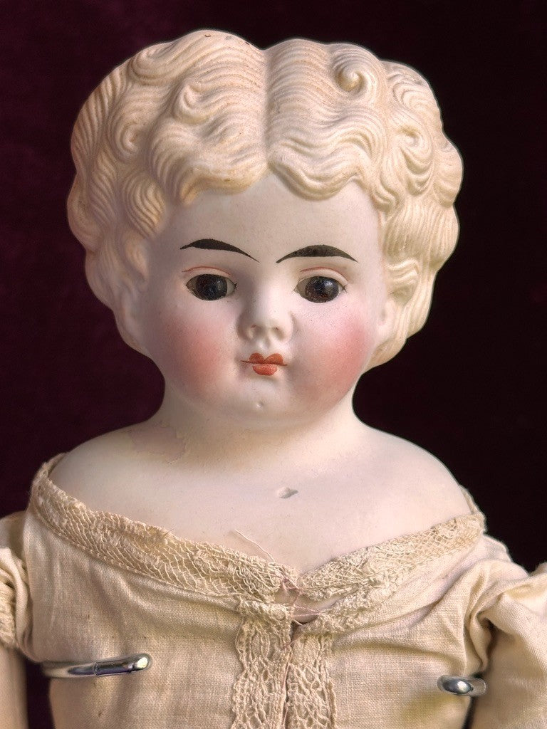 Antique 15” Bisque Parian Doll with Glass Eyes Made in Japan (?)