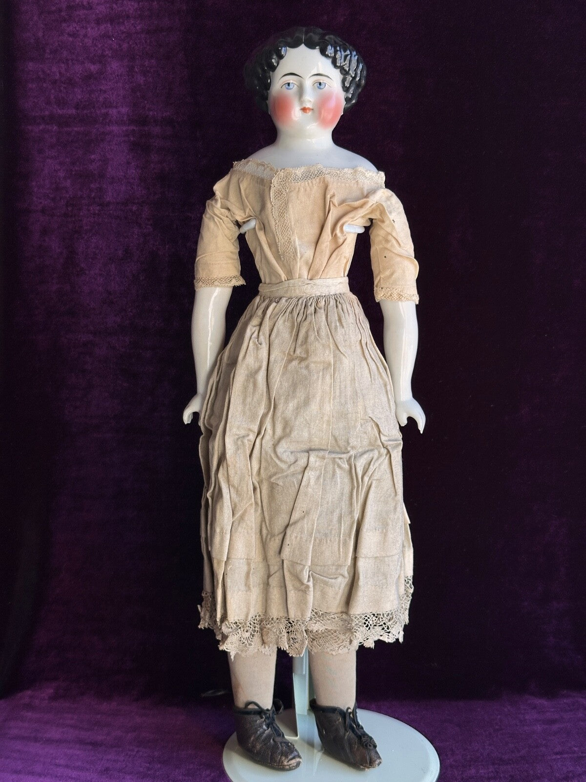 Antique German 21” Flat Top Highbrow China Shoulder Head Doll
