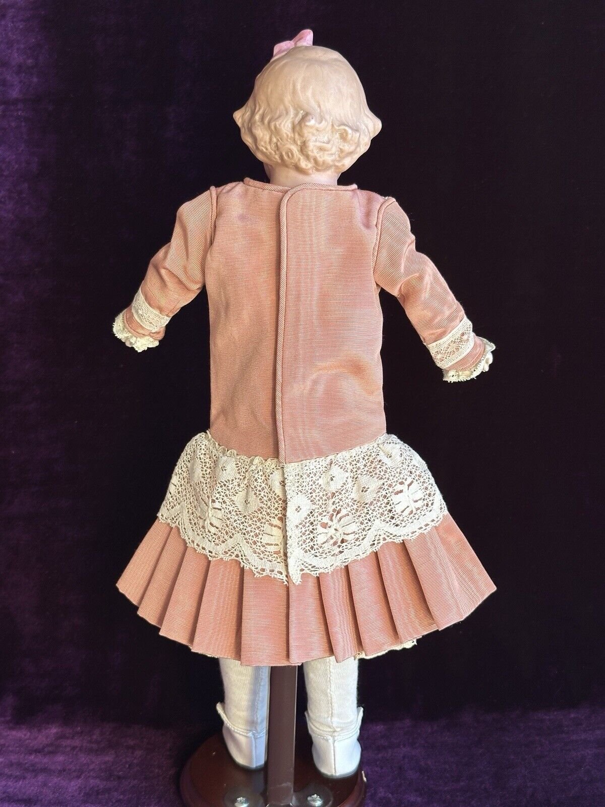 Rare Antique German Gebruder Heubach 7851 Pink Bow Bisque Head Girl Doll