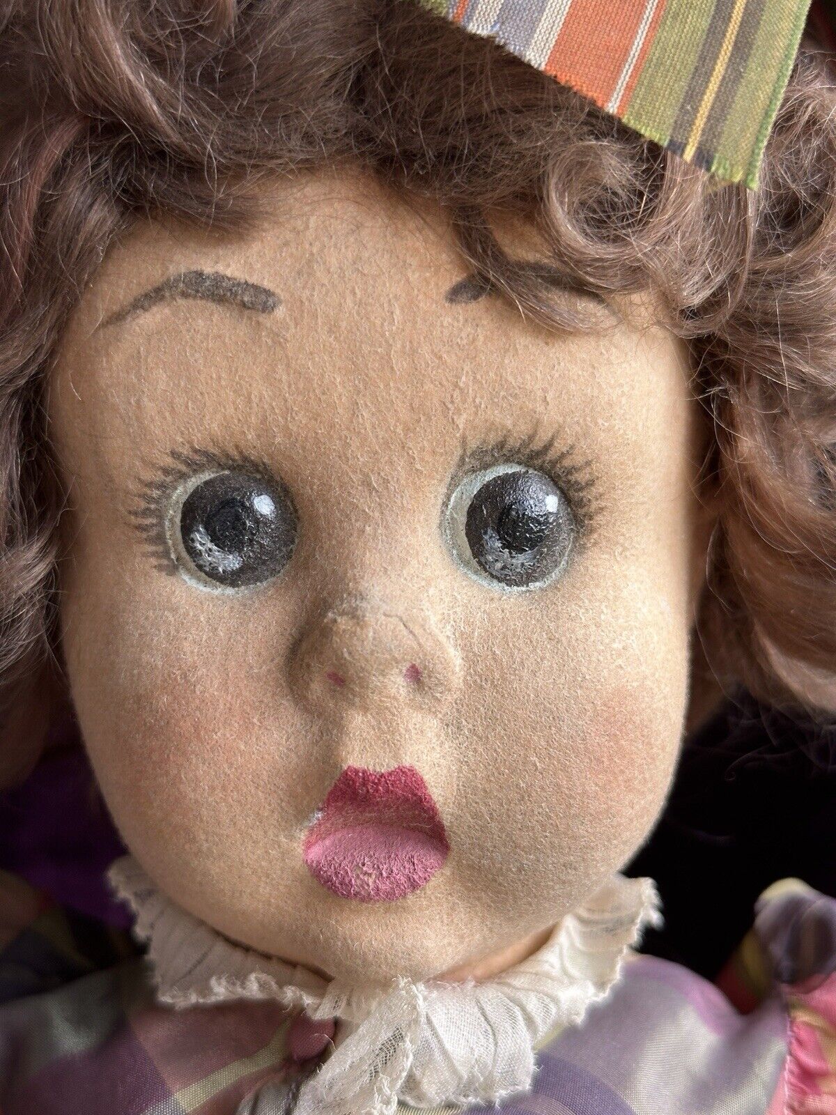 Rare Vintage Italian 20” Original Lenci Googly Eyes Felt Doll Tagged Outfit