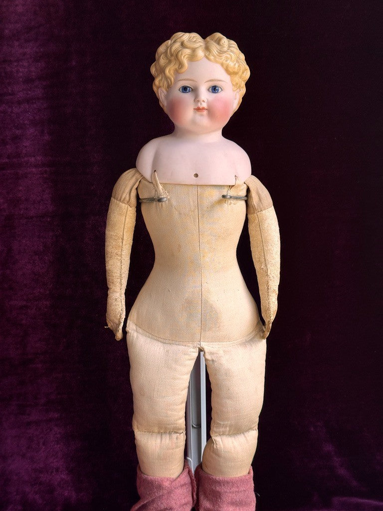 Large 23” Antique German Glass Eyes Parian China Bisque Head Boy Doll