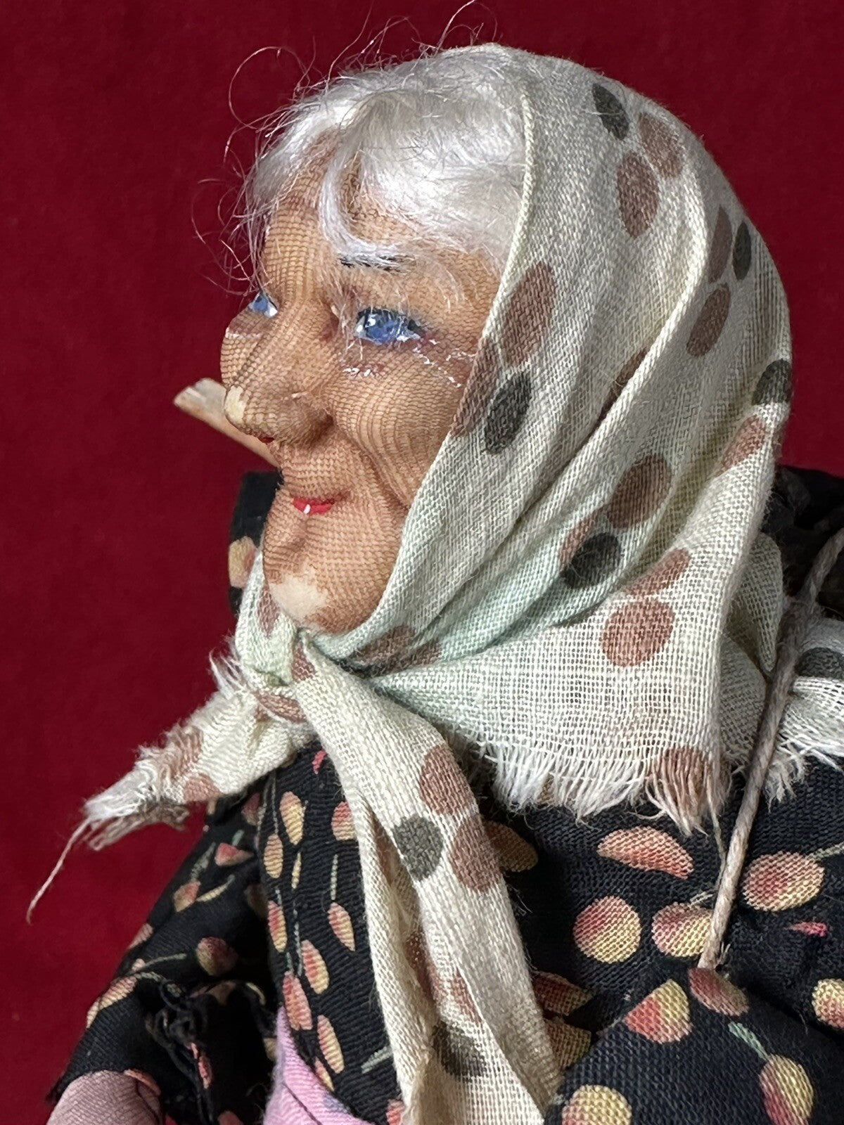 Original French Bernard Ravca 1920’s (?) Stockinette Old Lady 9 3/4” Doll
