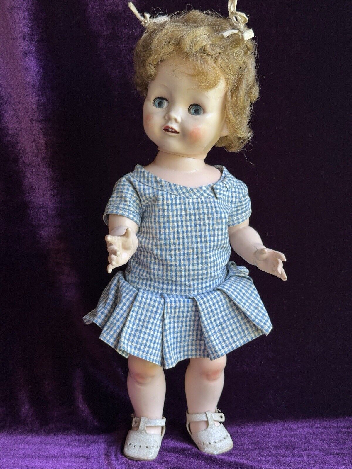 Vintage Plastic 16” Pedigree Made in England Flirty Eyes Toddler Doll