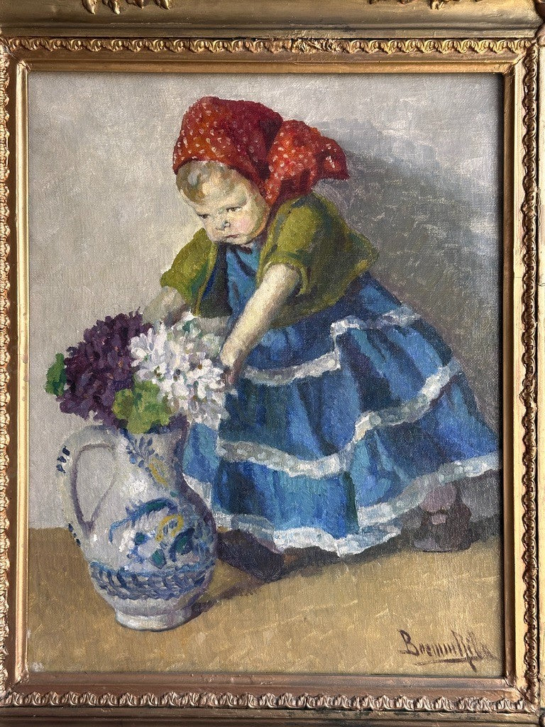 Ritta Boemm Oil Painting Käthe Kruse Dolls Signed Original Artwork in Gilt Frame