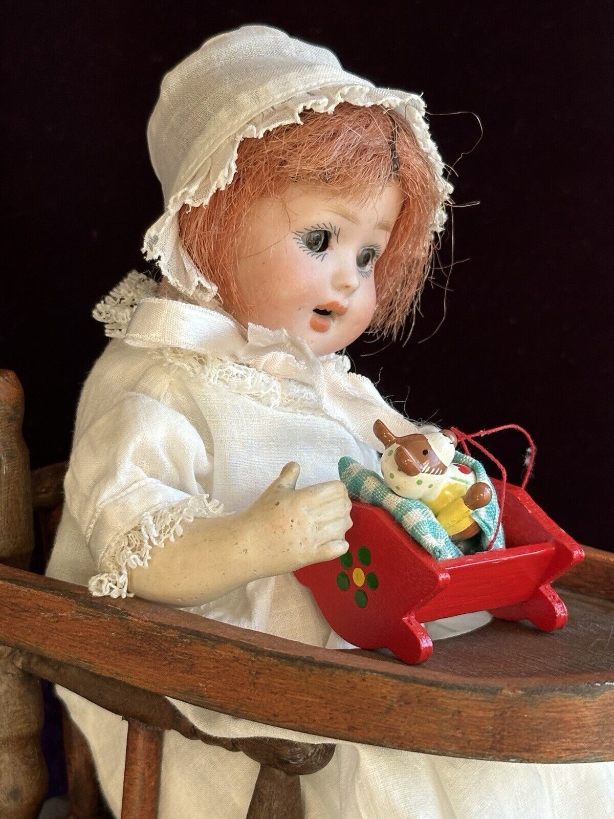 Antique German 8” Hermann Steiner Miniature Bisque Head Baby Doll