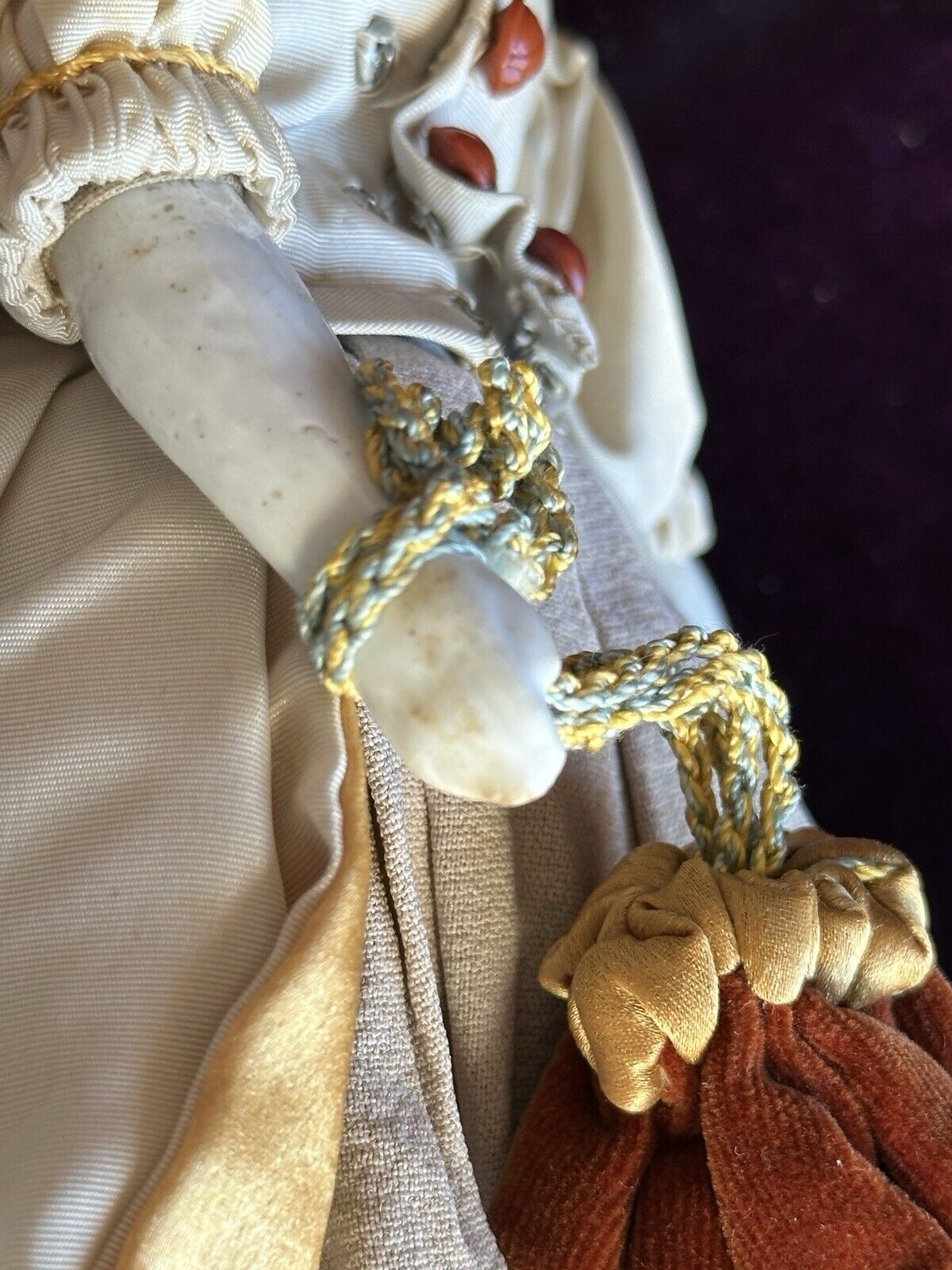 Antique German 12.5” China Shoulder Head Doll with Molded Bonnet