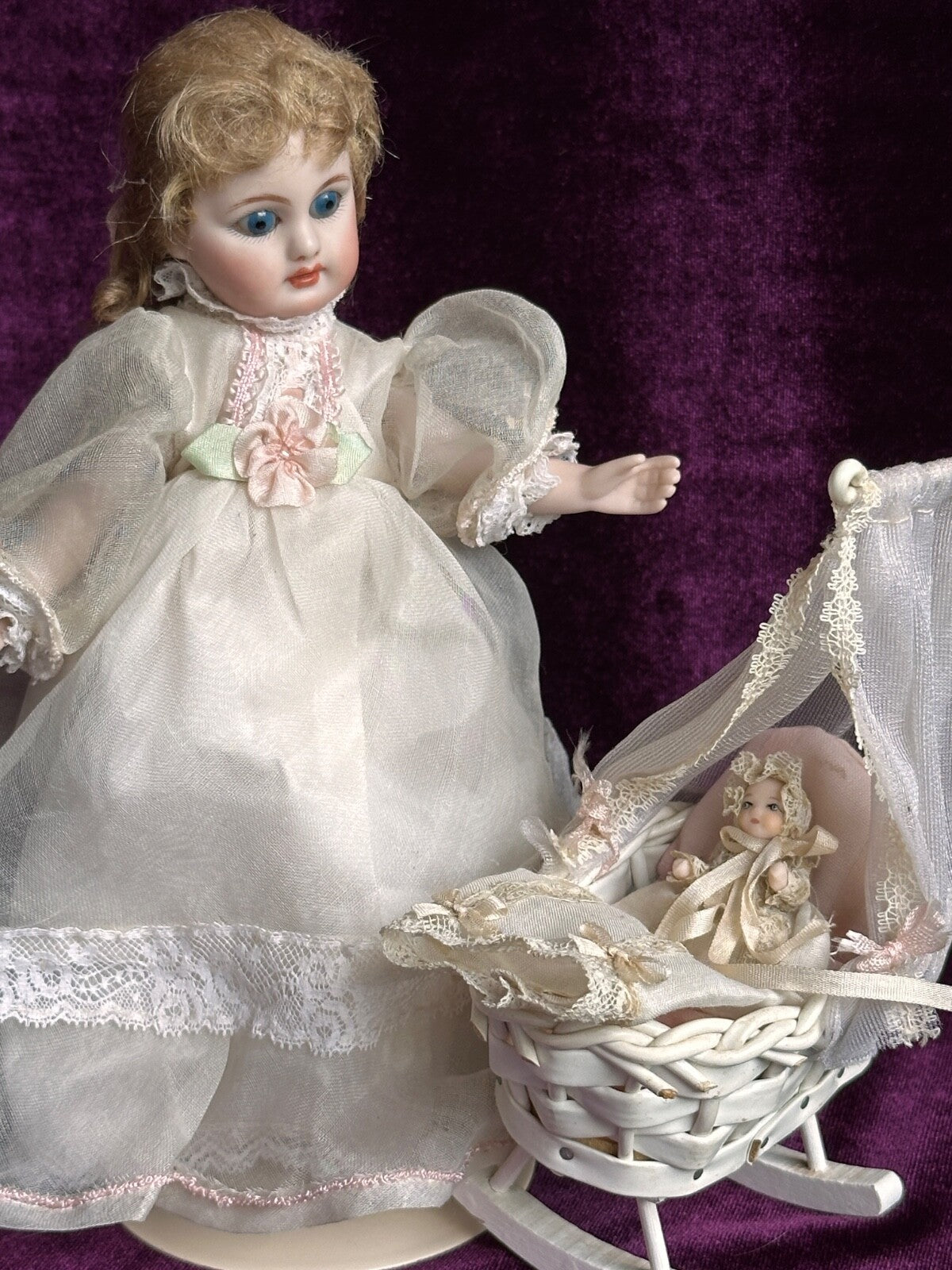 Porcelain 7” Reproduction of Antique Simon Halbig Mignonette Doll with Baby